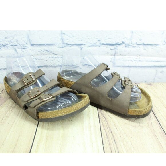*Birkenstock Florida Brown Leather Slip-on Birko-Flor Sandals Size 10.5 Inches - Picture 4 of 10
